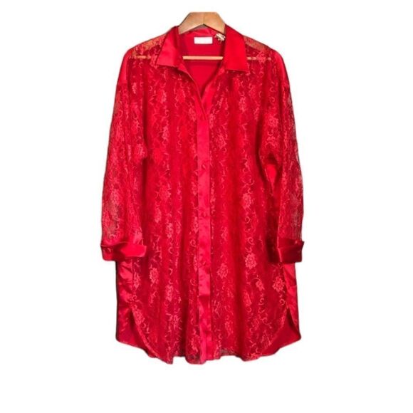 Victoria’s Secret red sleep dress. Long sleeves - Picture 1 of 11